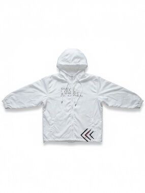 Piece Apparel  White Hooded Windbreaker lined  Jacket with Black Accent NWOT lg